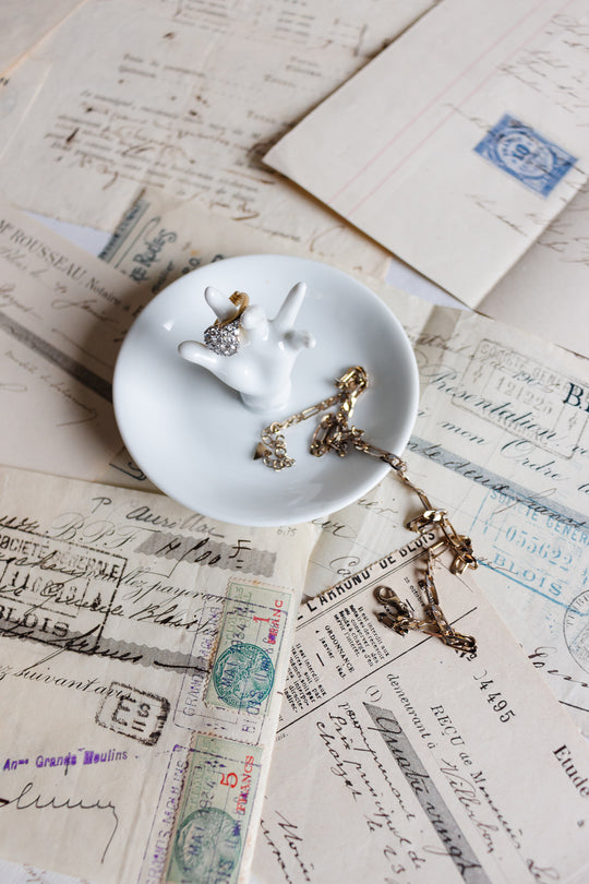 rare midcentury Limoges porcelain “hand” jewelry tray