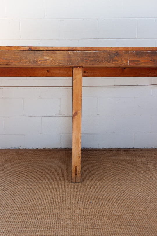 vintage French 9 foot craftsman oak & pine work table