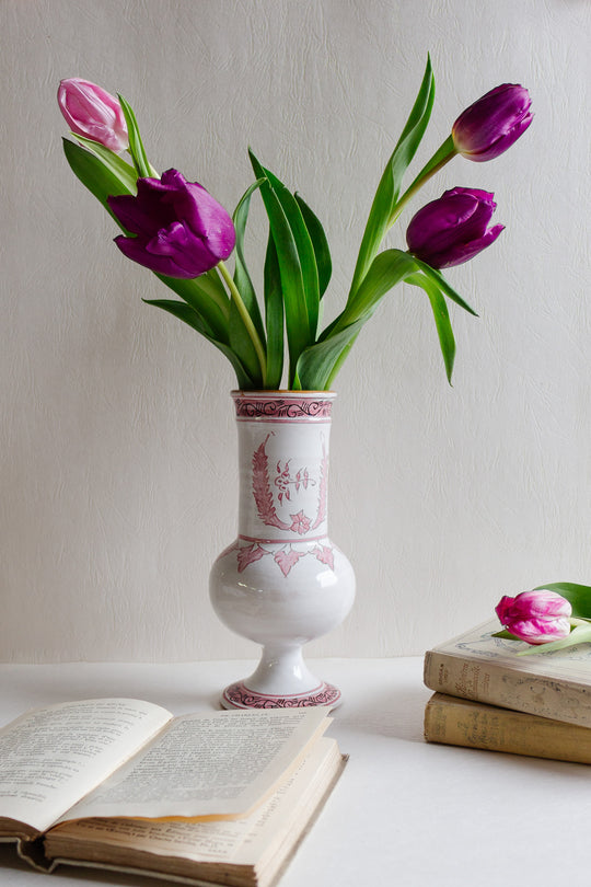 vintage french hand painted terra cotta vase