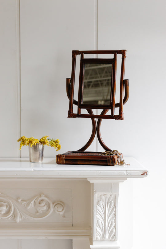 midcentury french bamboo table top mirror