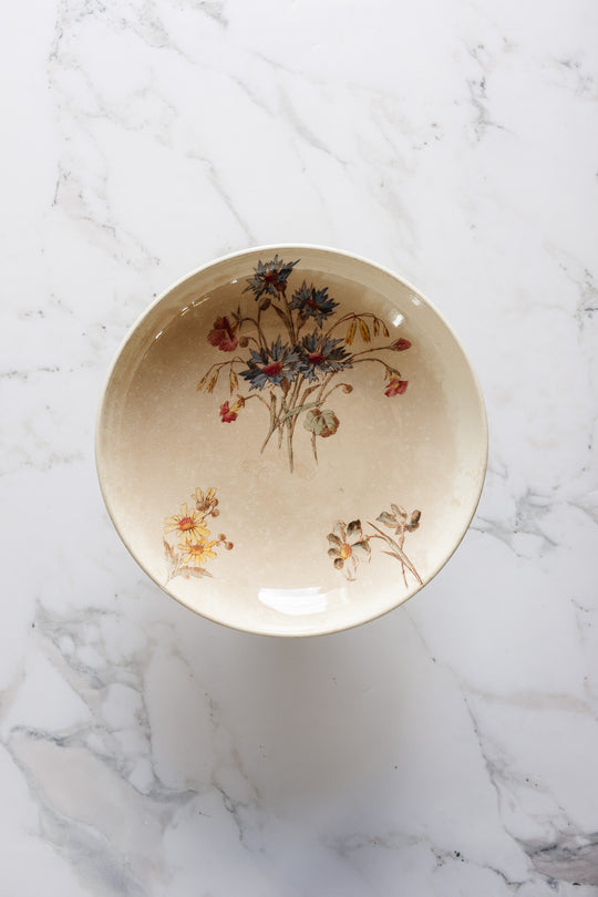 antique french hb & cie terre de fer polychrome compotier