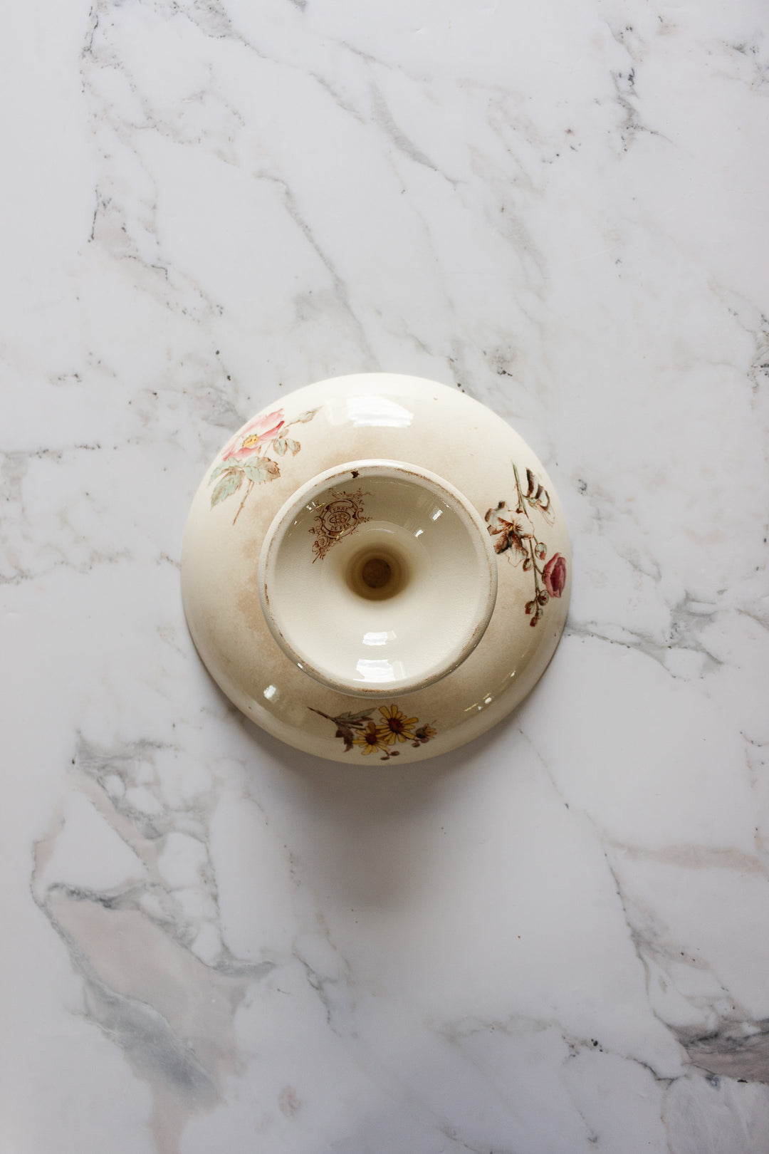 antique french hb & cie terre de fer polychrome compotier