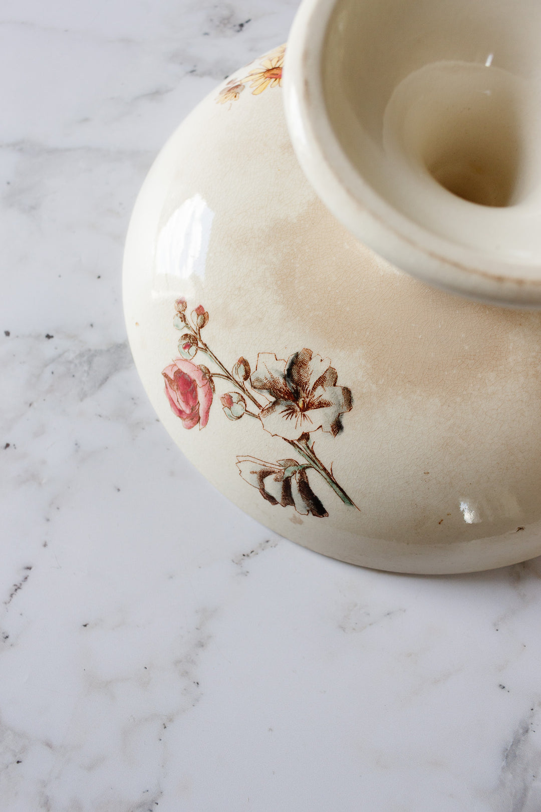 antique french hb & cie terre de fer polychrome compotier