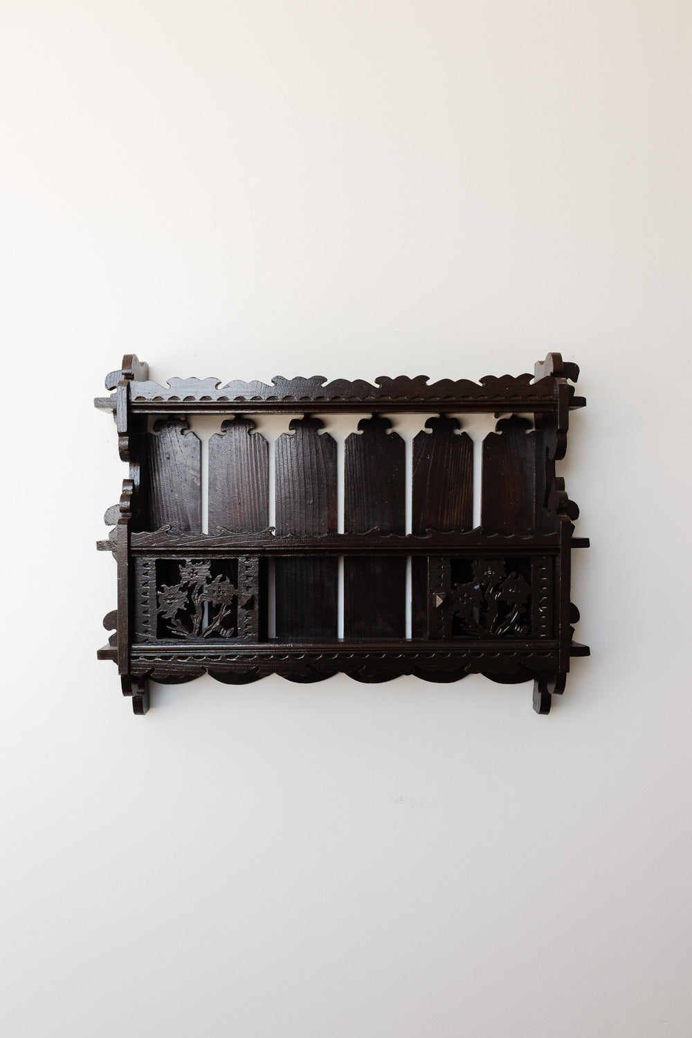 turn of the century french wooden "black forest" ornate wall mounted shelf