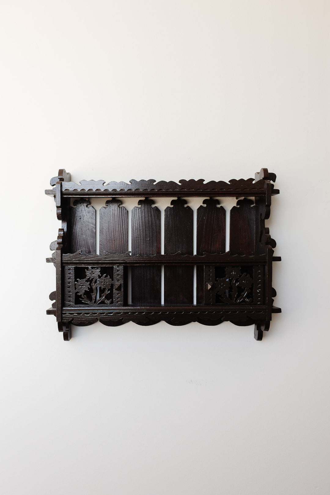 turn of the century french wooden "black forest" ornate wall mounted shelf