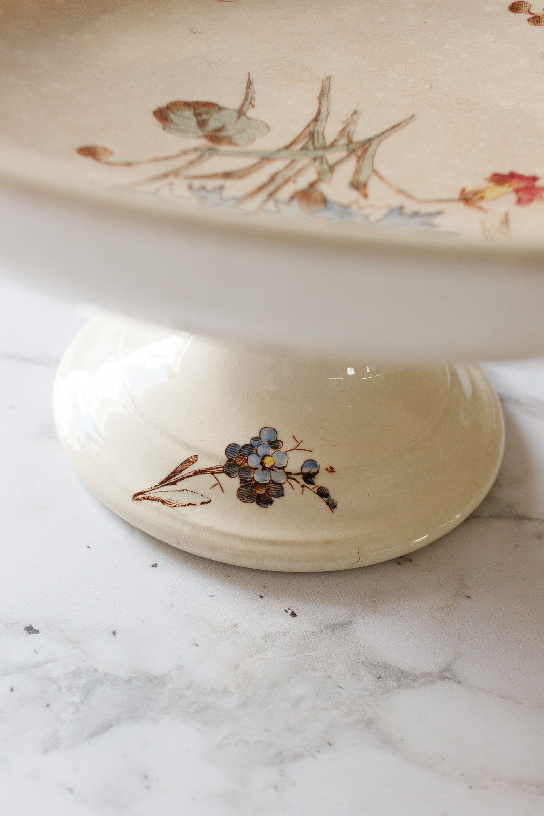 antique french hb & cie terre de fer polychrome compotier