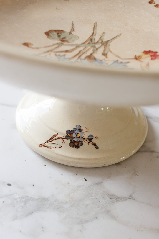 antique french hb & cie terre de fer polychrome compotier