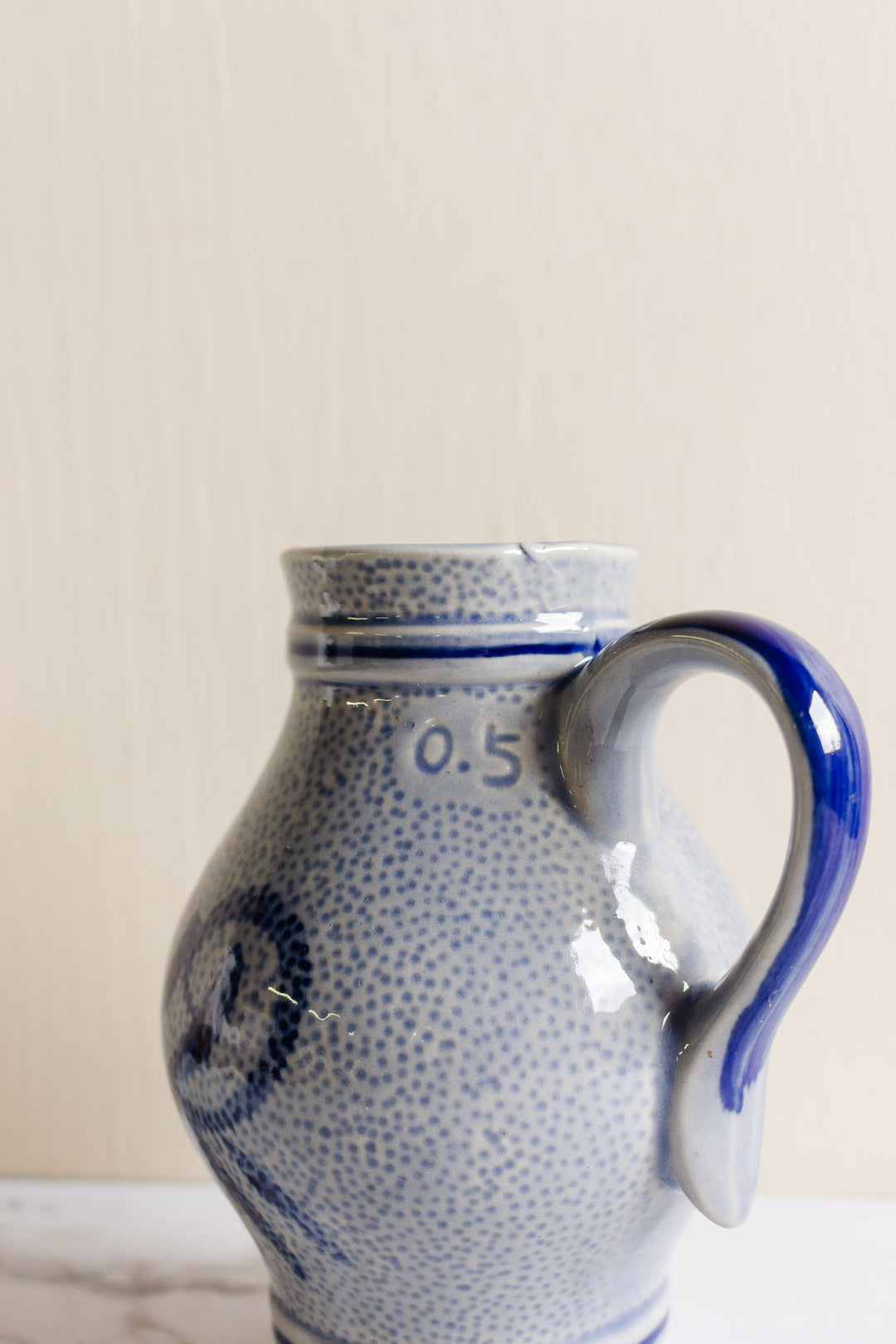 vintage german blue and white pitcher