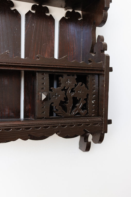 turn of the century french wooden "black forest" ornate wall mounted shelf