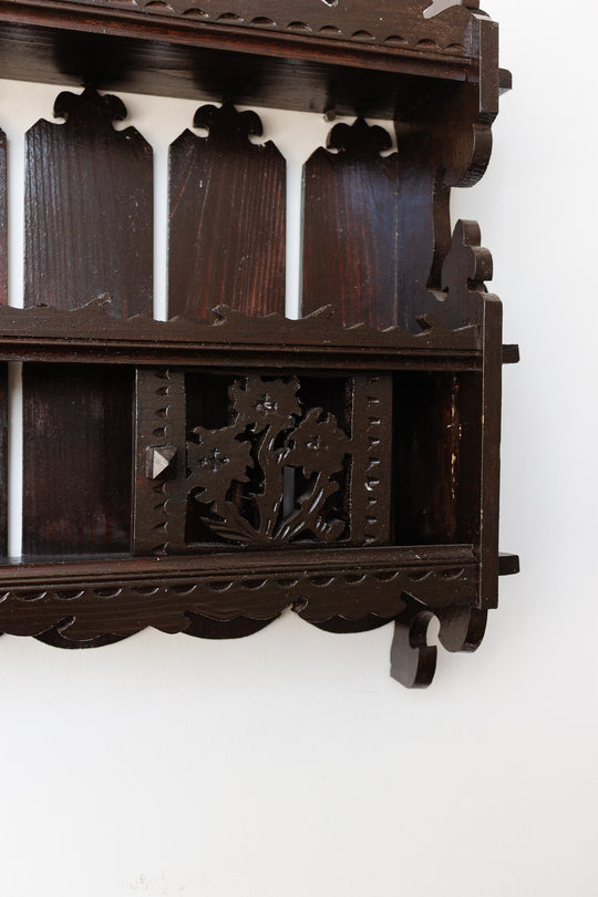 turn of the century french wooden "black forest" ornate wall mounted shelf