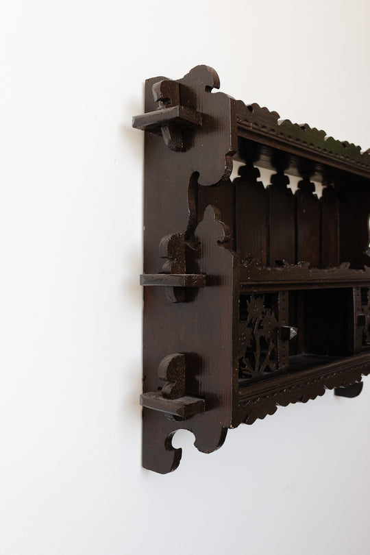 turn of the century french wooden "black forest" ornate wall mounted shelf
