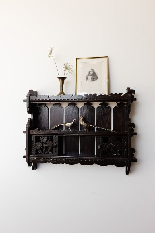 turn of the century french wooden "black forest" ornate wall mounted shelf