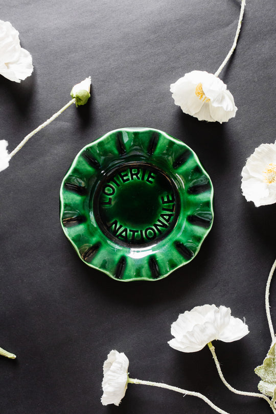 vintage french emerald green loterie nationale advertising ashtray