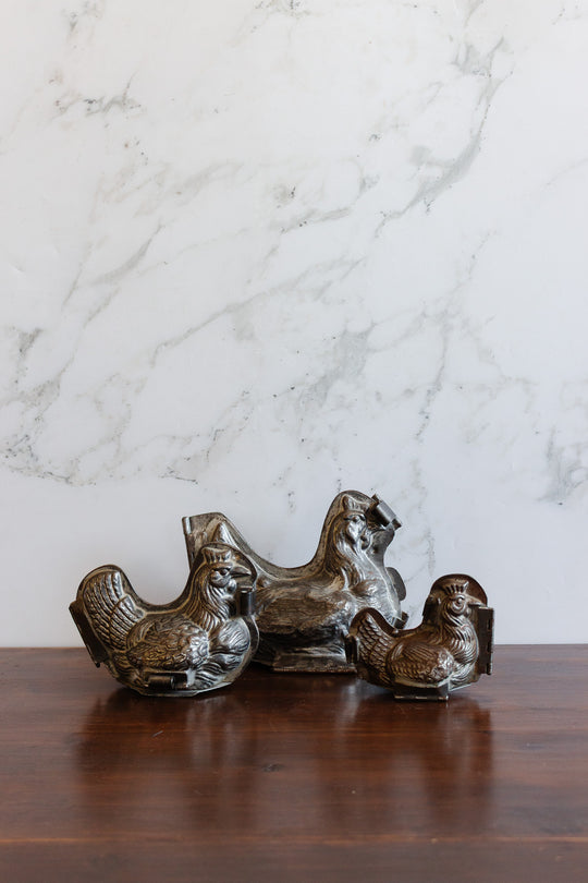 antique french chocolate moulds, set of 3 roosters