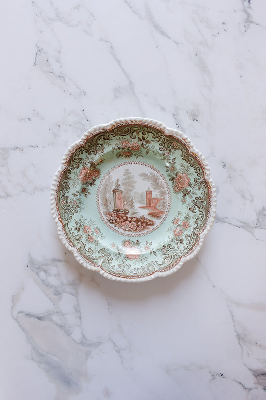 exquisite rare antique french hb choisy teal and pink plate