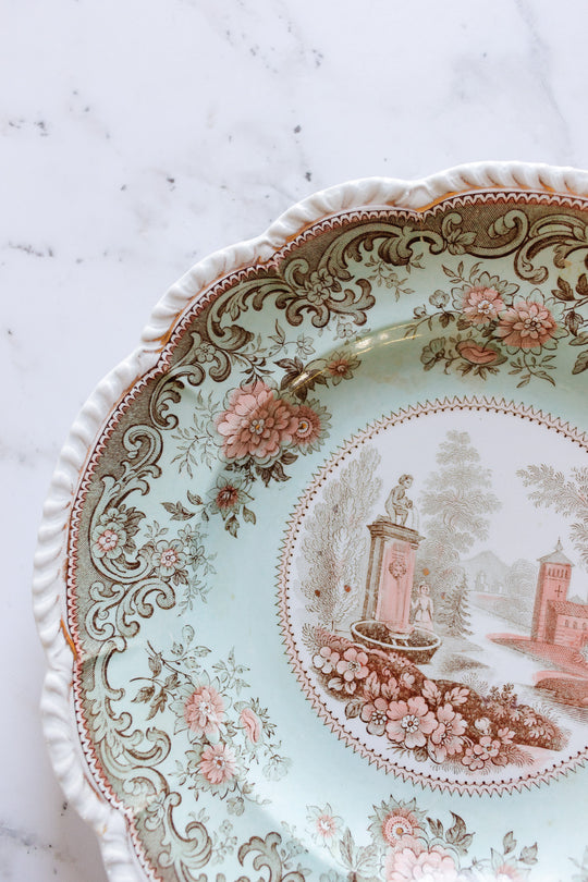 exquisite rare antique french hb choisy teal and pink plate