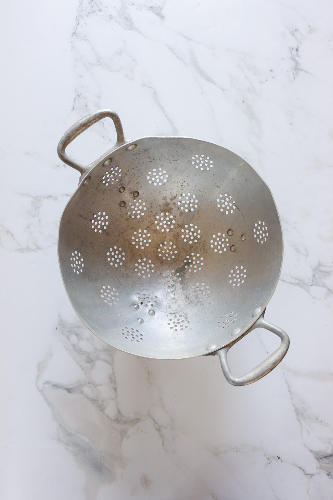 vintage french standing aluminum colander