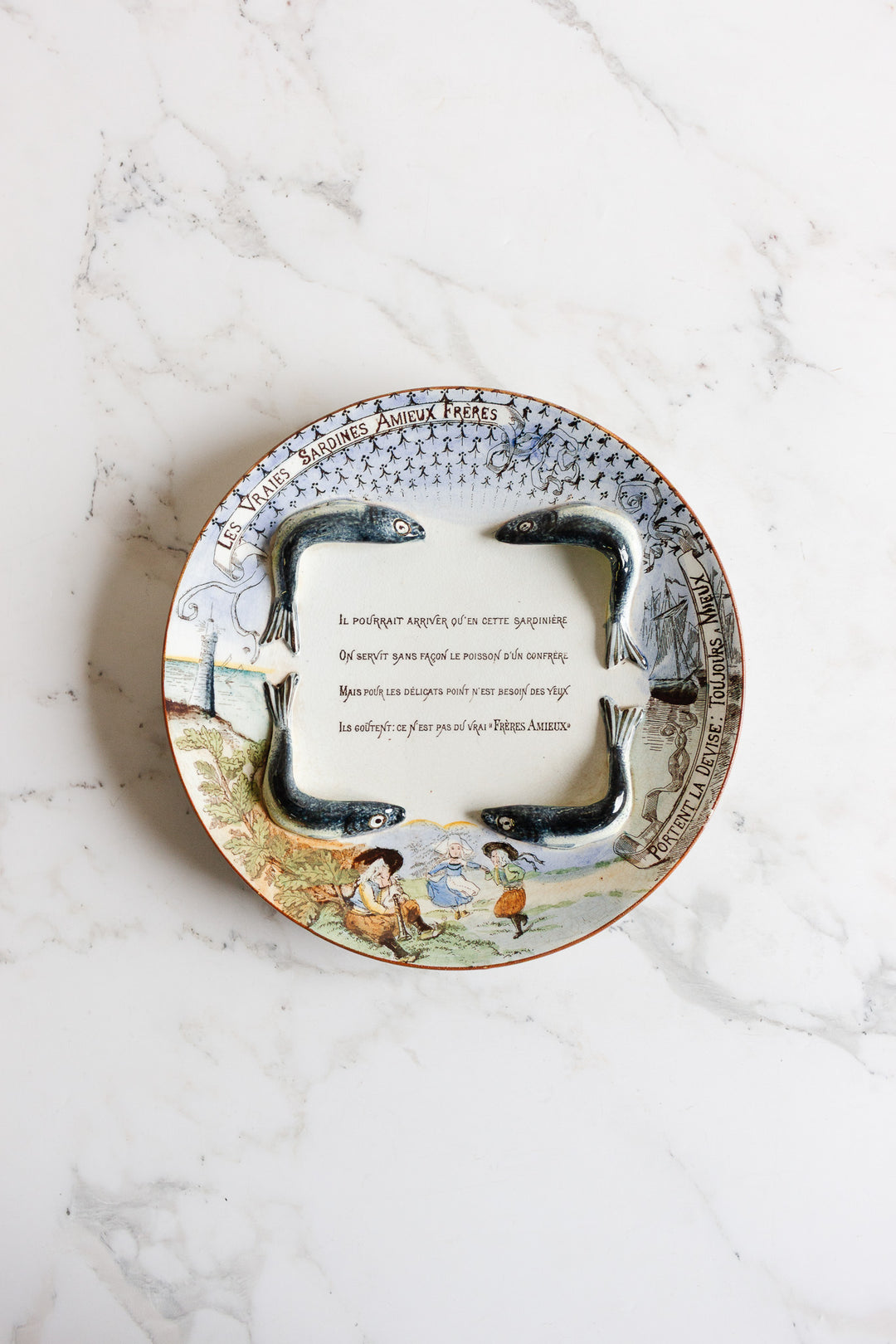 rare 19th century frères amieux majolica sardine plate