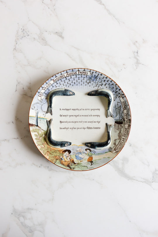 rare 19th century frères amieux majolica sardine plate