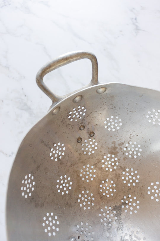 vintage french standing aluminum colander