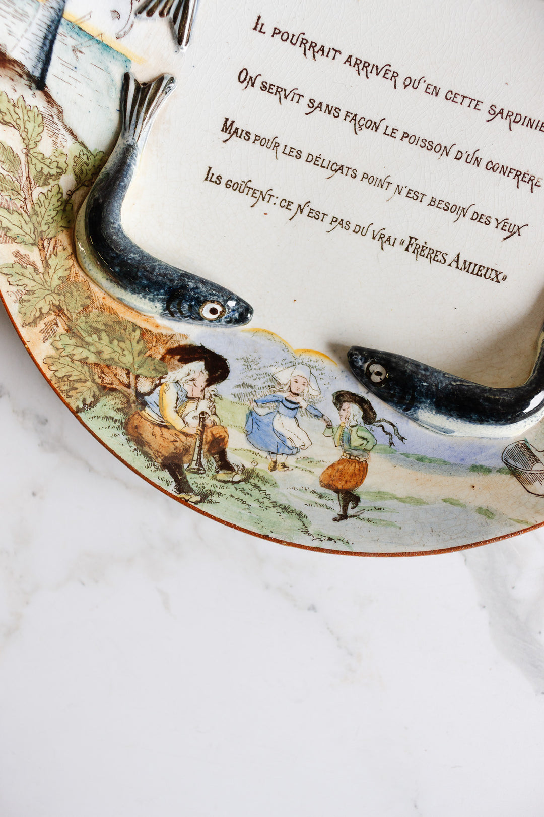 rare 19th century frères amieux majolica sardine plate
