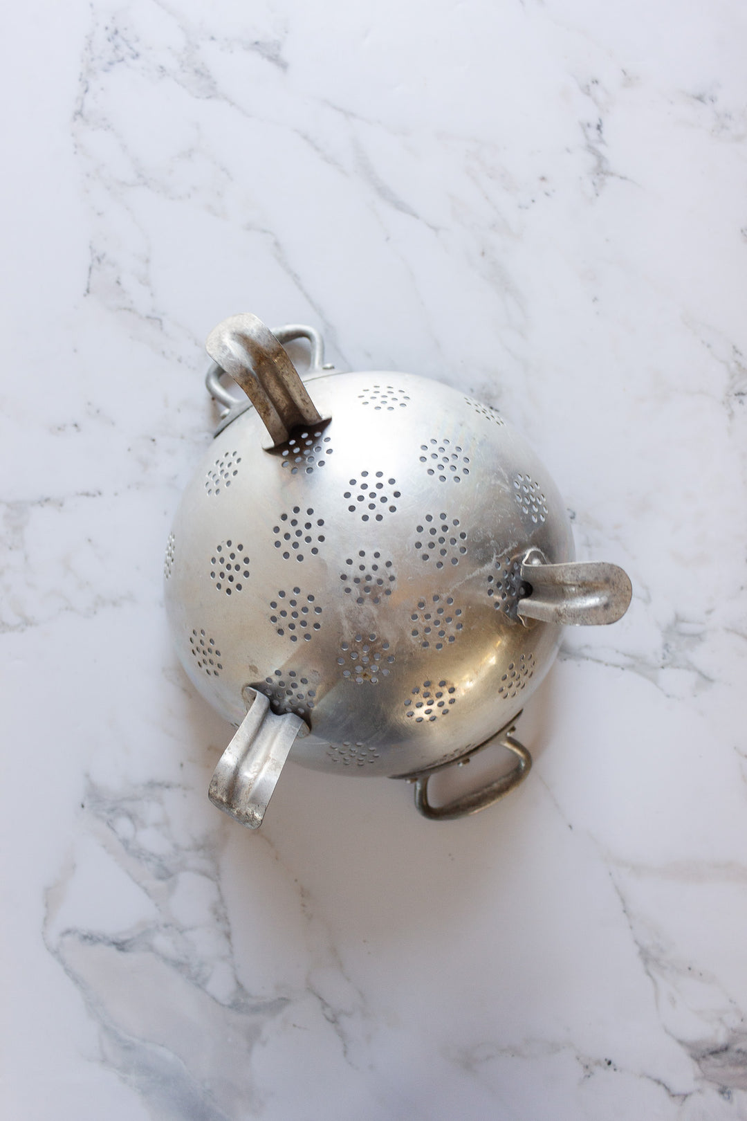 vintage french standing aluminum colander