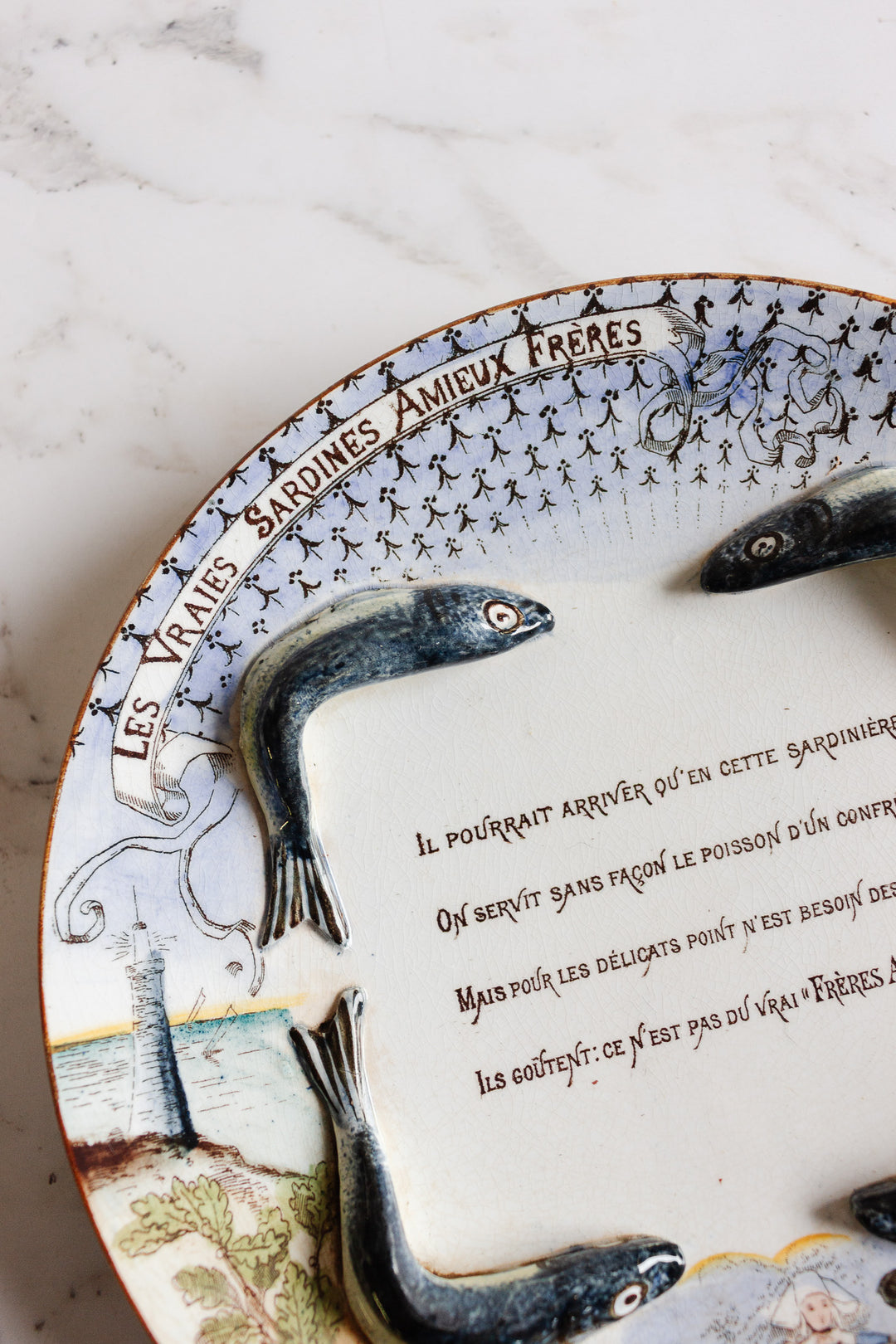 rare 19th century frères amieux majolica sardine plate