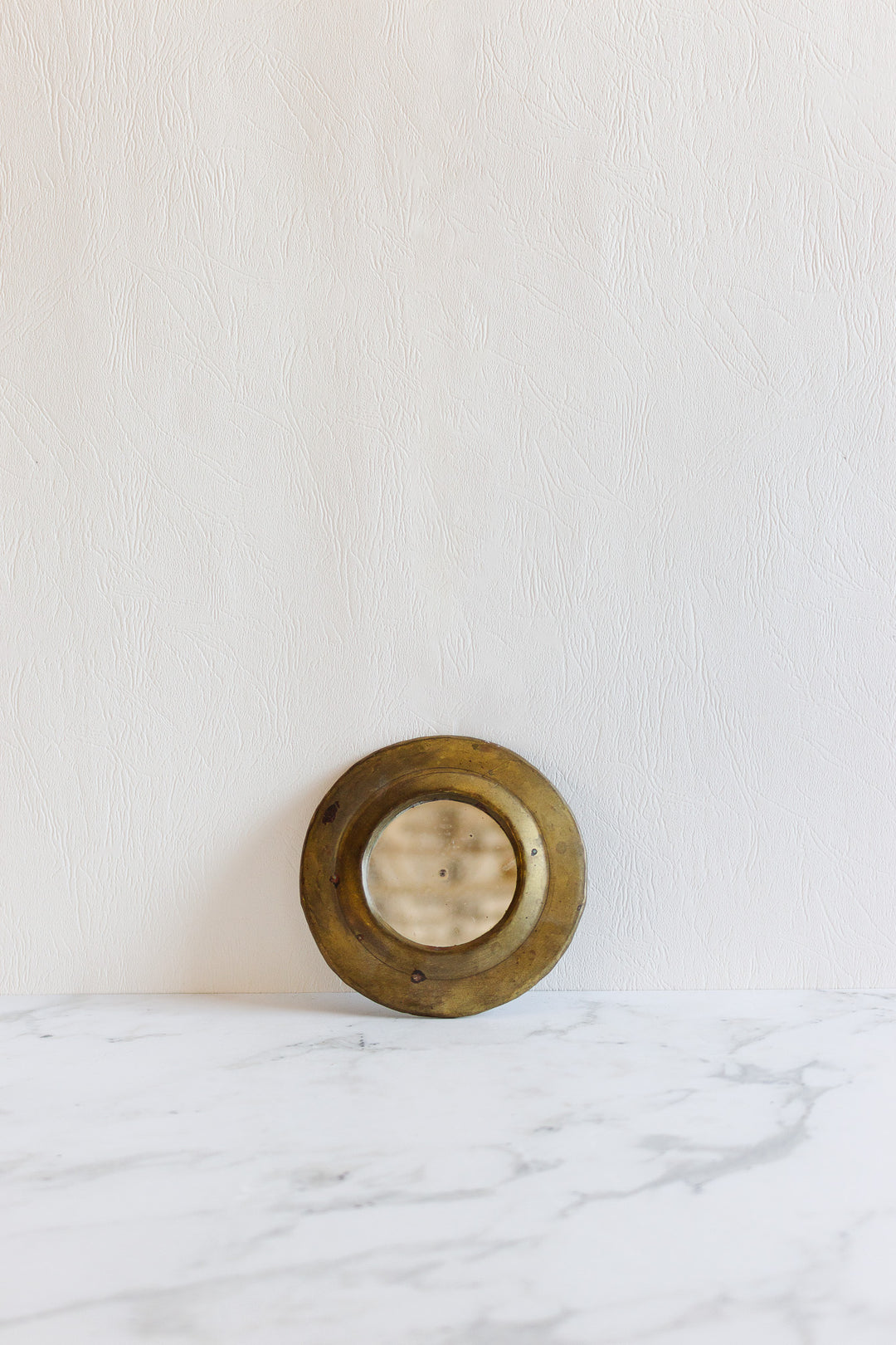 antique french petite brass circular mirror