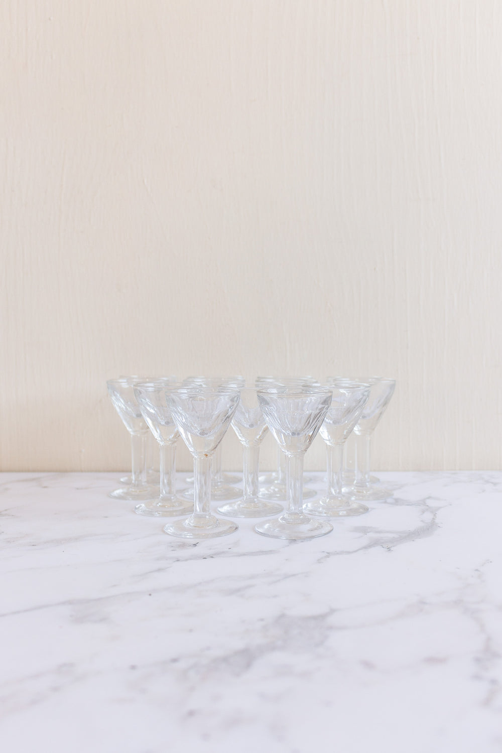 antique french hand blown cordial glasses, set of 13