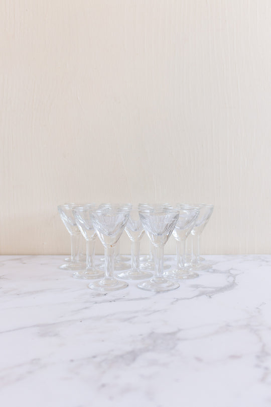 antique french hand blown cordial glasses, set of 13