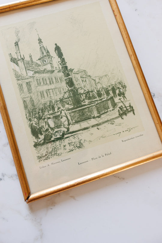 pair of antique french lithographs of Lausanne, Switzerland