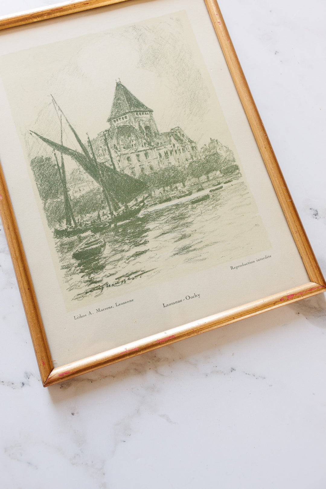 pair of antique french lithographs of Lausanne, Switzerland