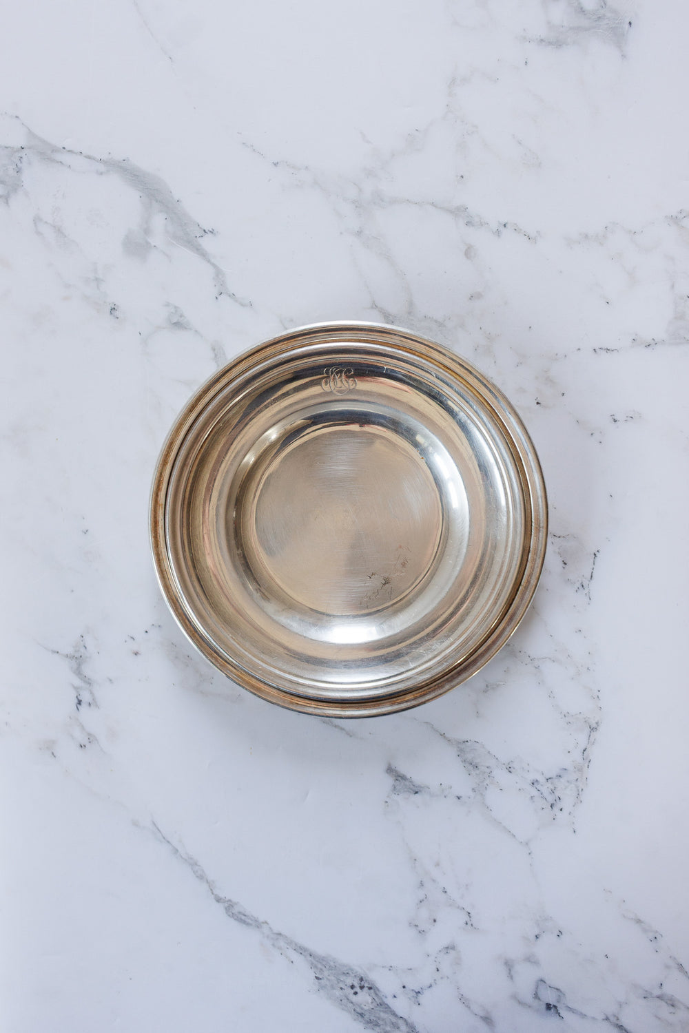 pair of antique french hotel silver monogrammed serving plates