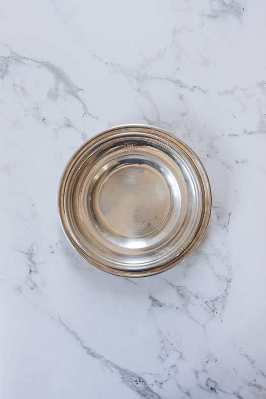 pair of antique french hotel silver monogrammed serving plates