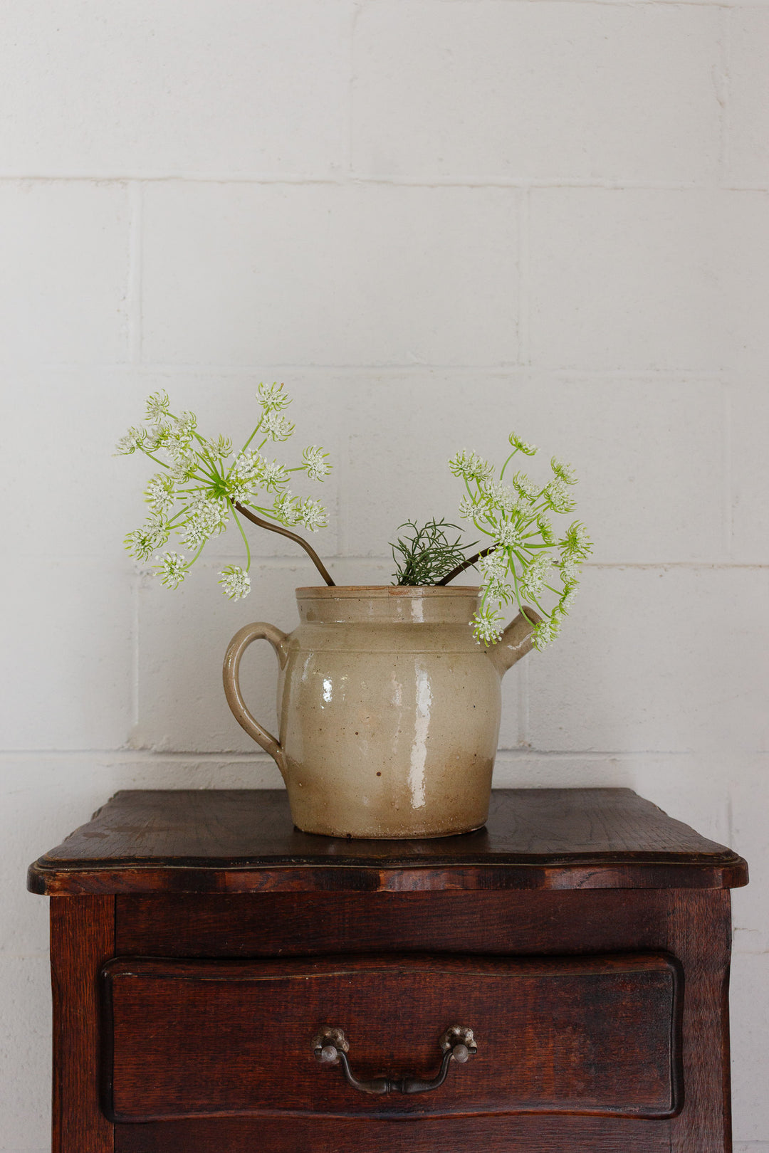 antique french stoneware pot with spout