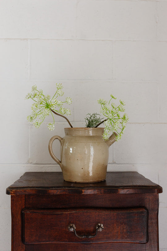 antique french stoneware pot with spout