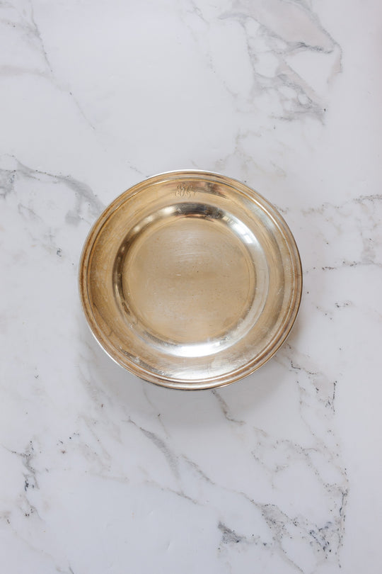 pair of antique french hotel silver monogrammed serving plates