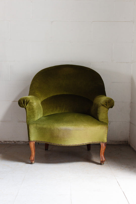 antique french green crapaud chair