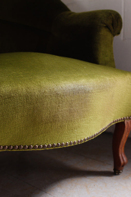 antique french green crapaud chair