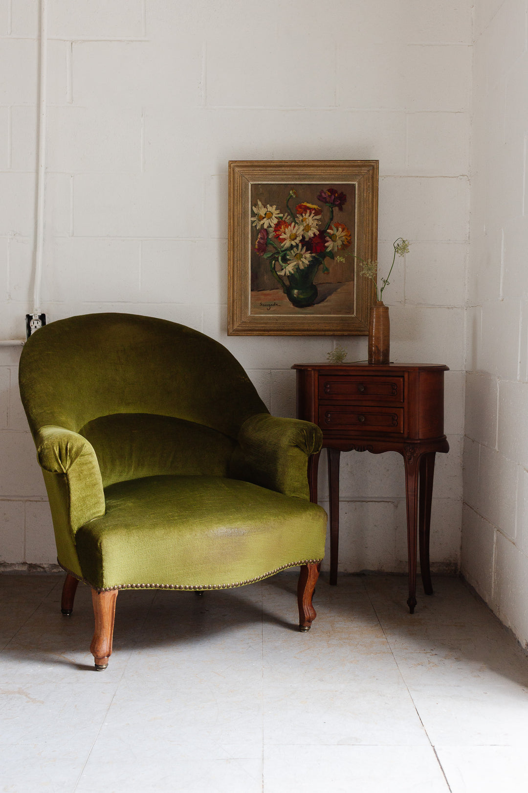 antique french green crapaud chair
