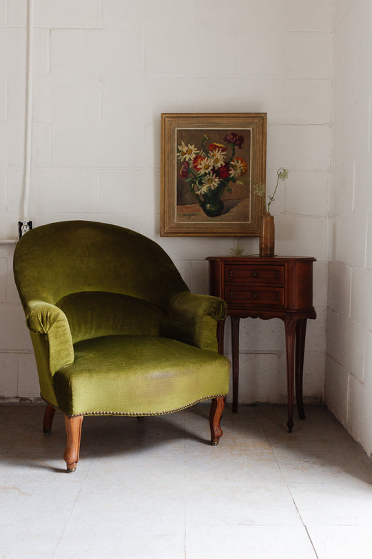 antique french green crapaud chair