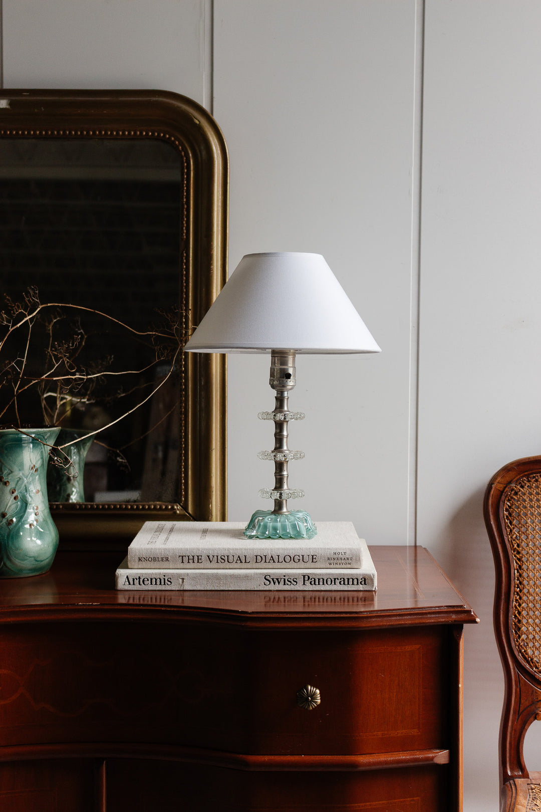vintage english tiered reverse  painted glass lamp
