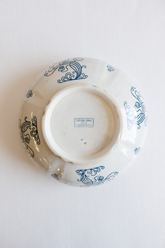 antique french sarreguemines "décor 1900" footed saladier