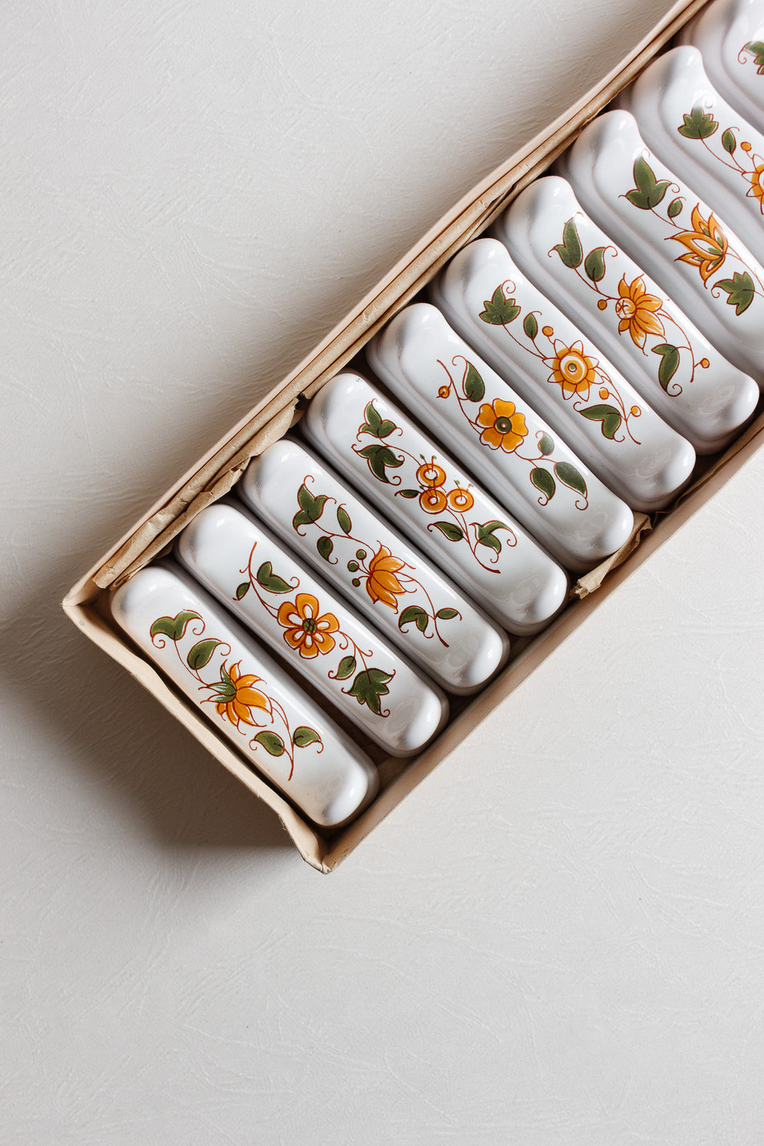 vintage french moustiers hand painted knife rests