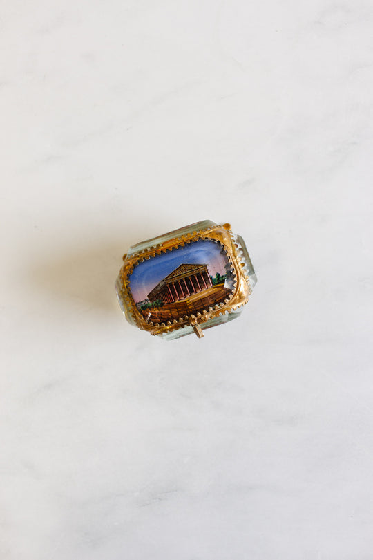 antique French beveled glass and ormolu souvenir bijoux casket
