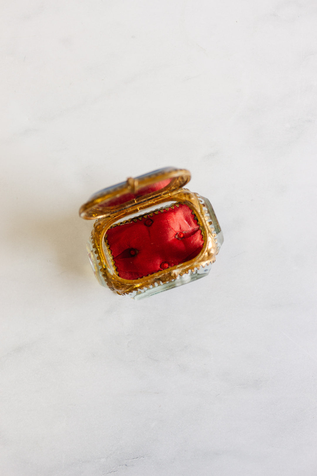 antique French beveled glass and ormolu souvenir bijoux casket