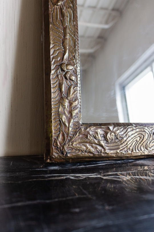 antique french metalwork repousse mirror