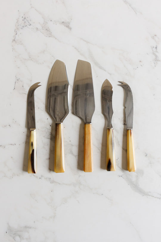 vintage French horn handled cheese knife set