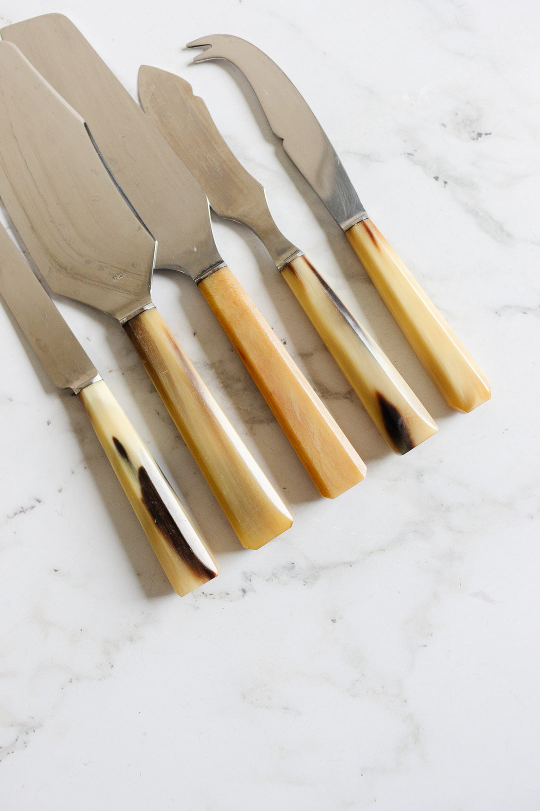 vintage French horn handled cheese knife set