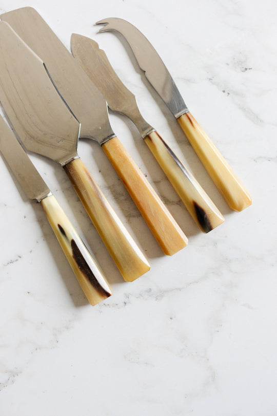 vintage French horn handled cheese knife set